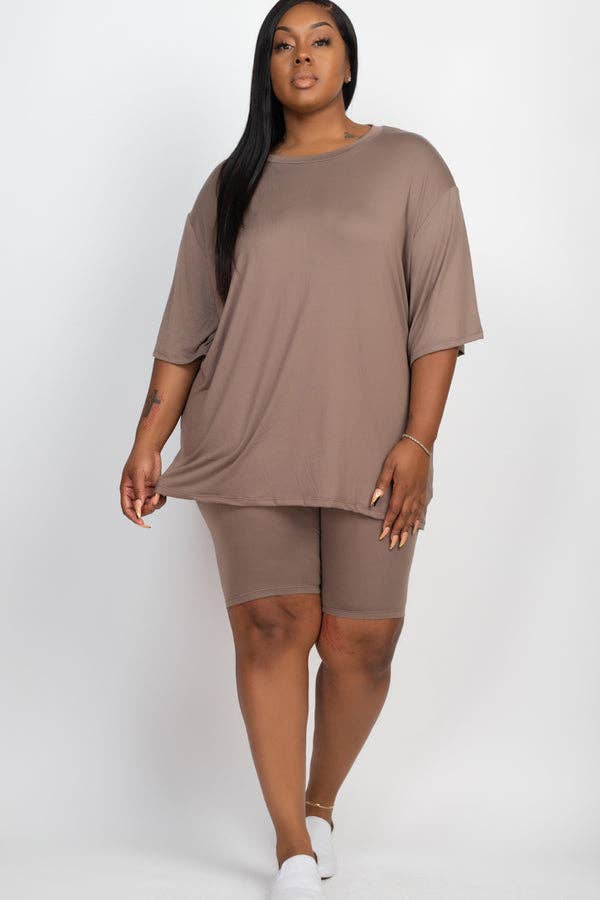 Plus Size Lose Fit Biker Shorts Set