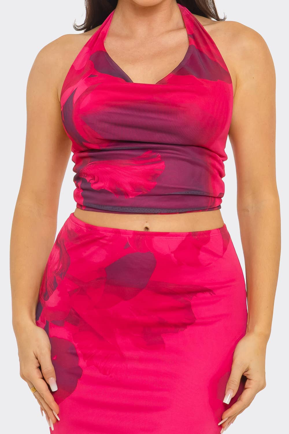 Plus Size Floral Print Midi Skirt Set